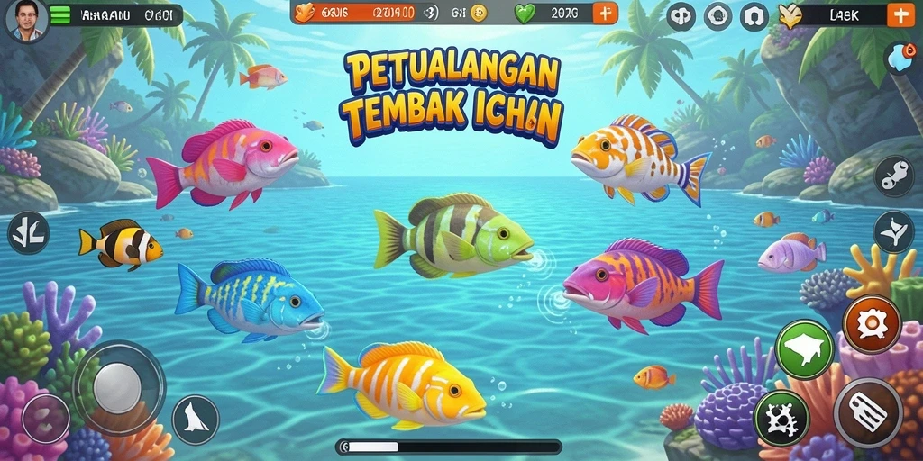 Tangkapan layar gameplay 66K yang menampilkan aksi tembak ikan yang seru.