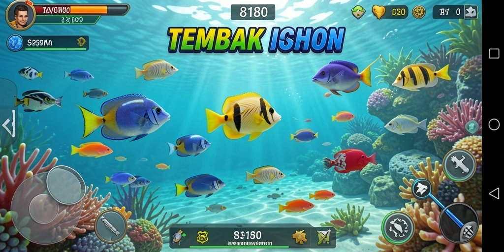 Tangkapan layar gameplay 8180 menampilkan aksi seru dalam berburu ikan.