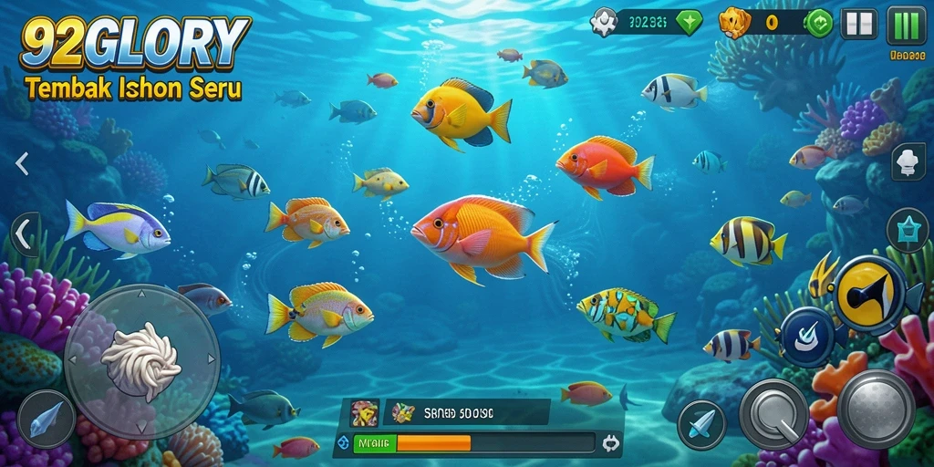 Screenshot utama 92GLORY menampilkan serunya gameplay Tembak Ikan.