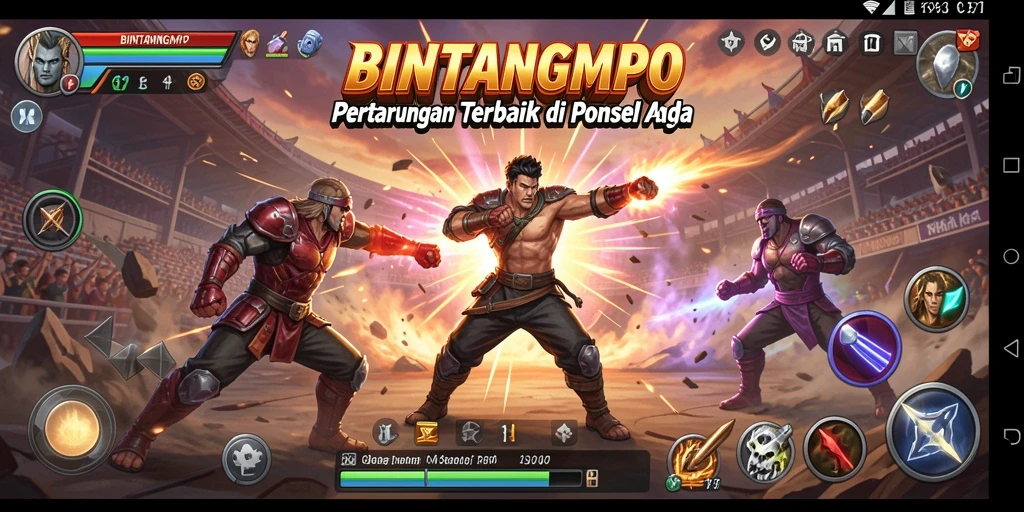 Screenshot menarik dari gameplay BINTANGMPO yang menunjukkan aksi pertarungan.