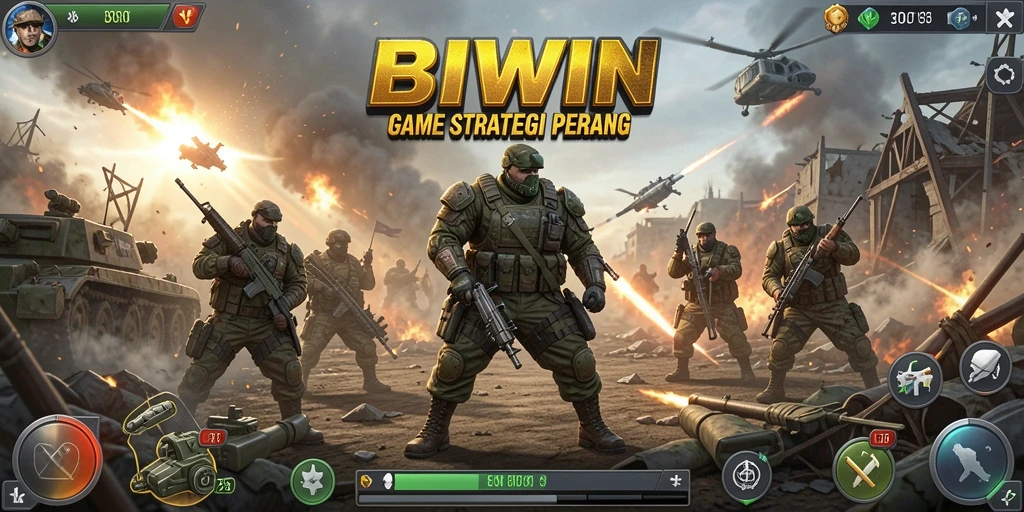 Screenshot utama BIWIN menunjukkan pertempuran strategis yang seru.