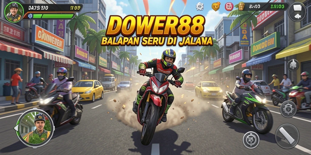Screenshot DOWER88 menampilkan aksi balapan yang intens dan menarik.