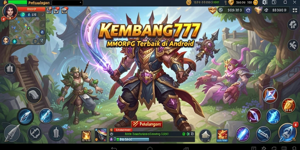 Screenshot KEMBANG777 menampilkan suasana pertempuran epik dalam game MMORPG.