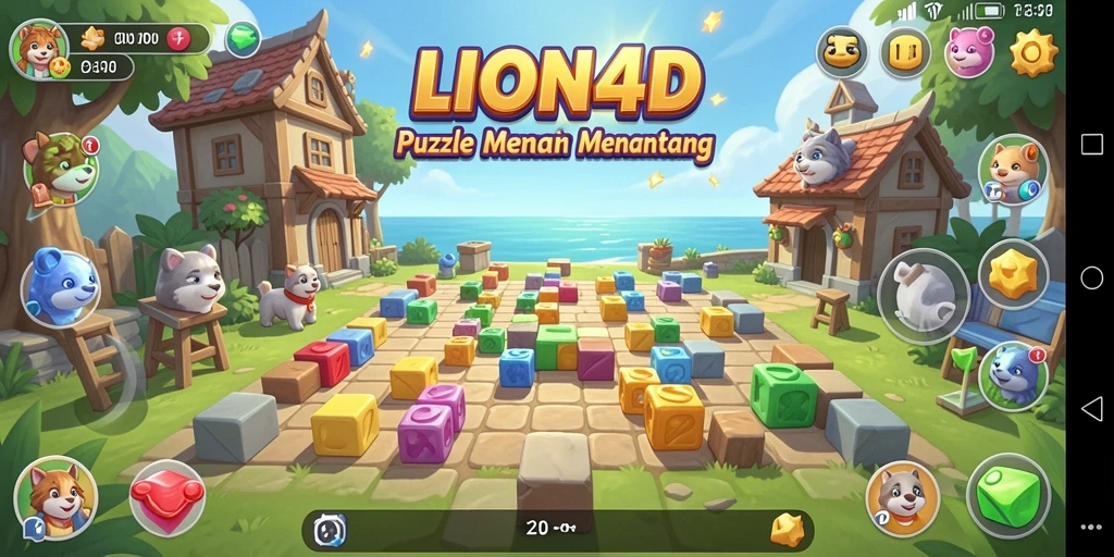 Screenshot utama LION4D menampilkan gameplay seru dengan teka-teki yang menarik.