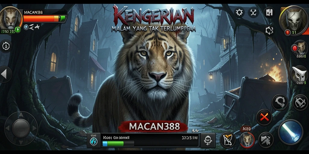 Screenshot gameplay <strong>MACAN388</strong> menunjukkan suasana mencekam yang mengerikan.