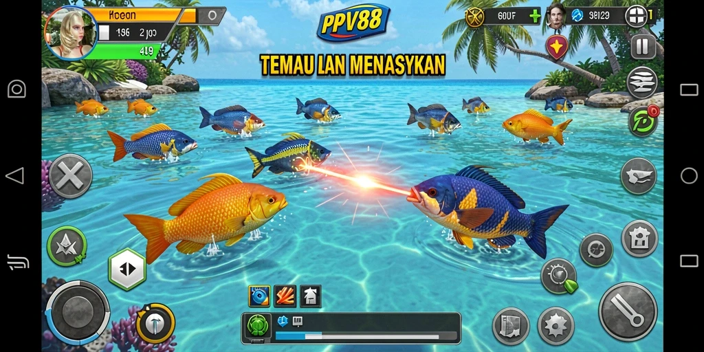 Tampilan gameplay seru di PPV88 dengan berbagai ikan menunggu untuk ditangkap.