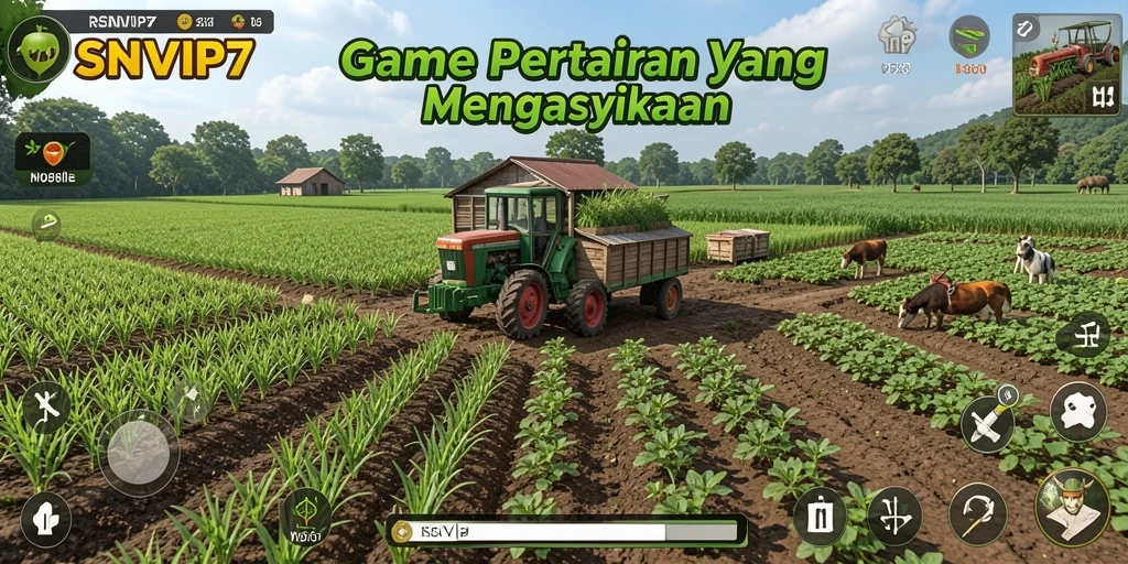 Screenshot gameplay RSNVIP7 menunjukkan suasana pertanian yang indah dan interaktif.