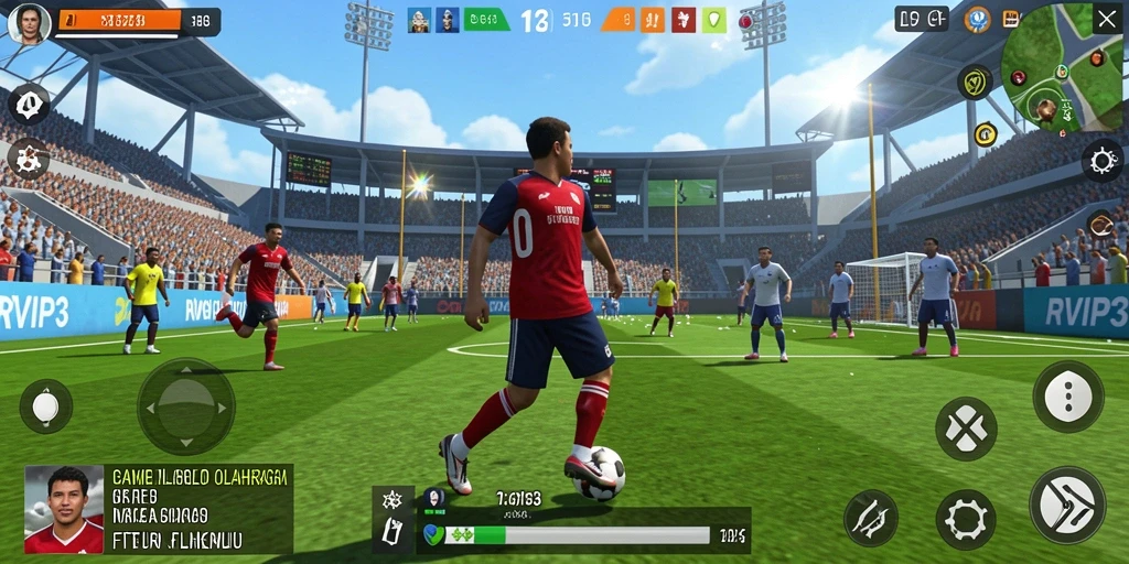 Tangkapan layar gameplay RVIP3 yang menunjukkan aksi olahraga seru.