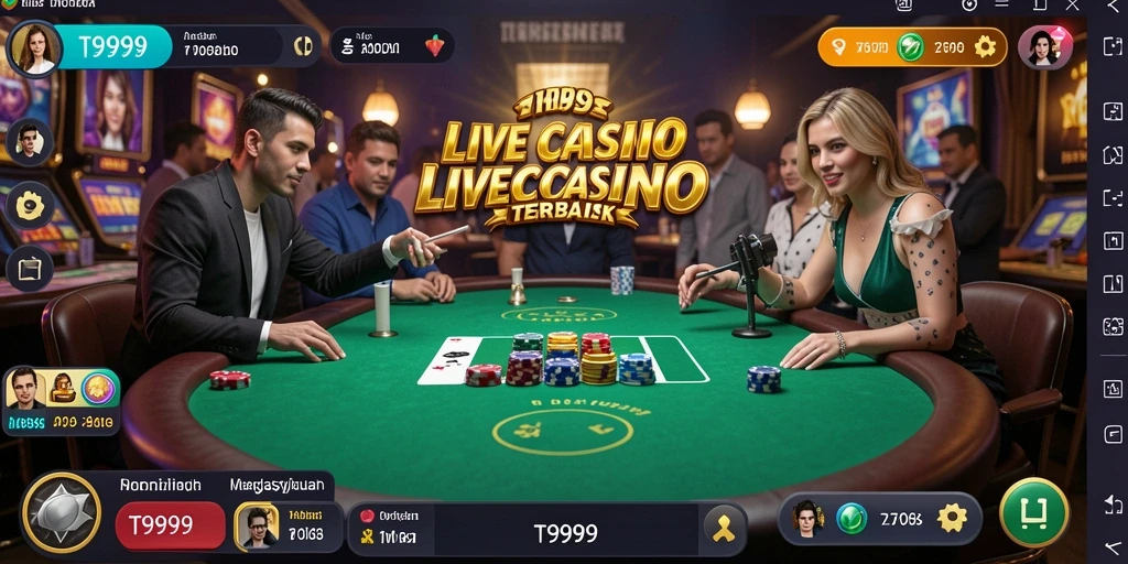 Screenshot dari permainan Live Casino T9999 yang menampilkan dealer langsung.